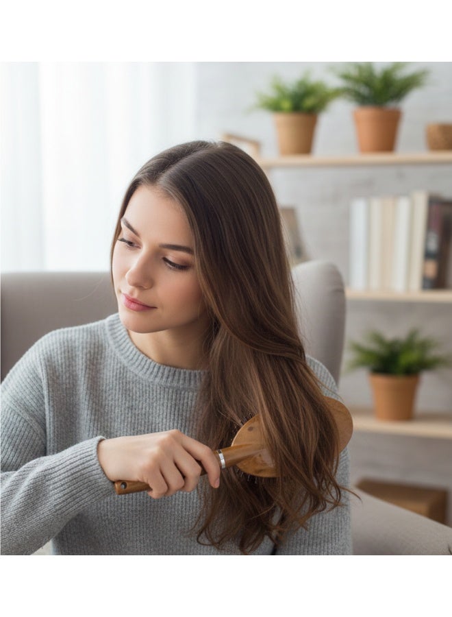 Premium Wooden Hair Brush for Scalp Massage with Natural Rubber Air Cushion, Classic Style Hair Detangling Brush for Long and Short Hair, Gentle on All Hair Types, Removes Dandruff, Enhances Hair Follicle Nutrition, Promotes Healthy Hair Growth, Strengthens Roots, Smooths Hair, Distributes Natural Oils Evenly, Eco-Friendly Wooden Bristles, Comfortable Grip Handle for Daily Hair Care, Ideal for Men and Women, Luxury Hair Care Brush for Damaged, Dry, or Frizzy Hair - Image 5